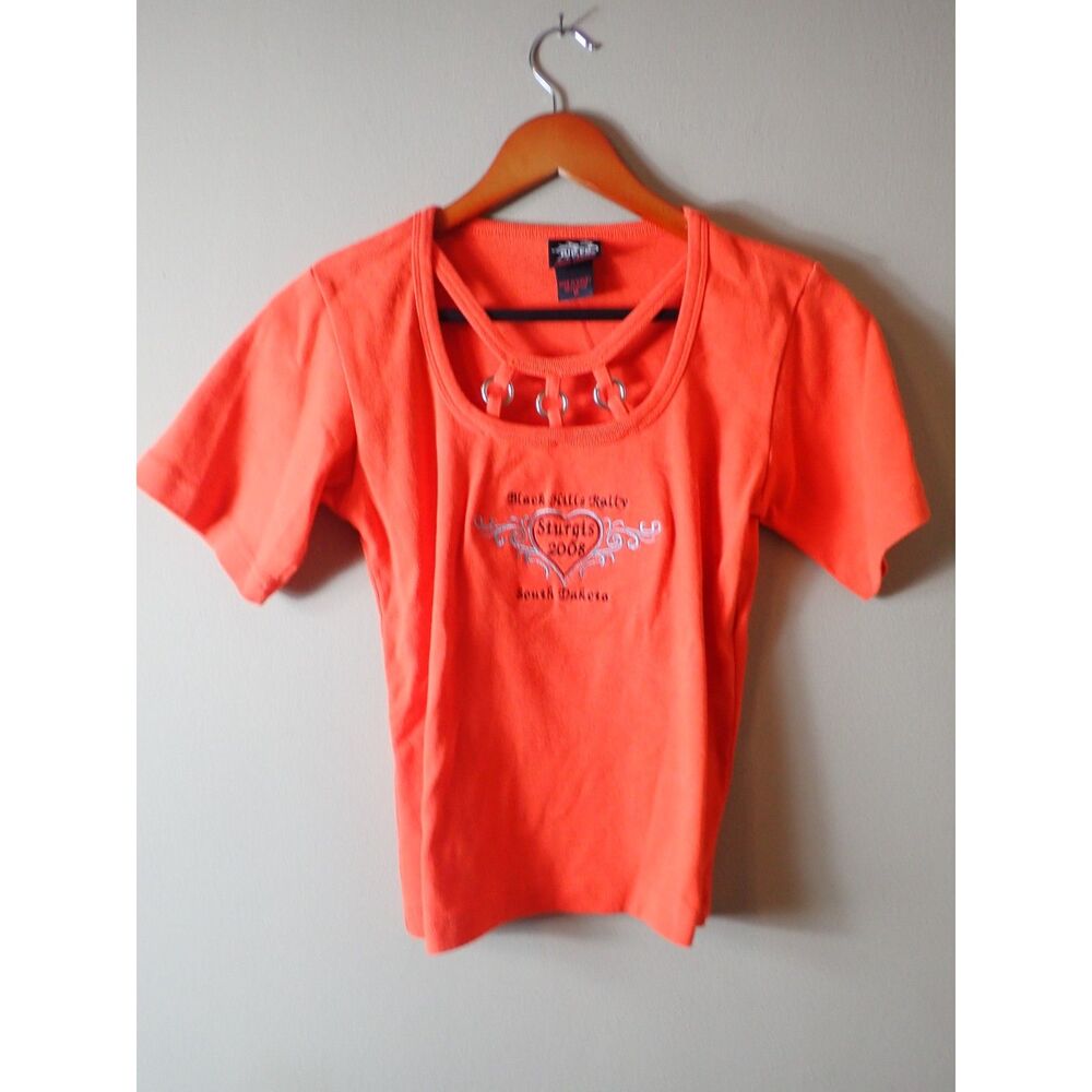 Sturgis Rally Shirt Orange Medium 2008 Vintage Event Motorcycle Biker Design